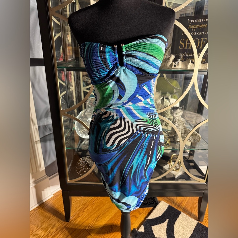 Arden B Blue and Green Strapless Bodycon Dress
